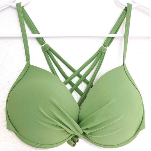 2 RELLECIGA Push Up Twist Front Underwire Bikini Tops Navy Blue Green Size Small - Picture 6 of 10
